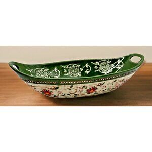 Temptations Old World Poinsettia Large 15" Oval Serving Baking Dish Handled Xmas